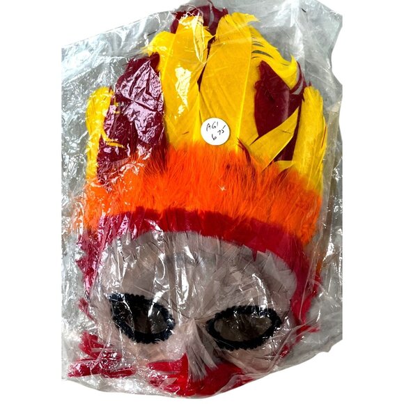 Feather Mask One Size Yellow Red Halloween Costume Theater Tribal Retro Holiday - Picture 1 of 6